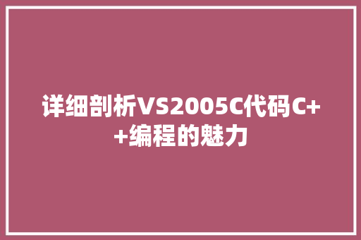 详细剖析VS2005C代码C++编程的魅力