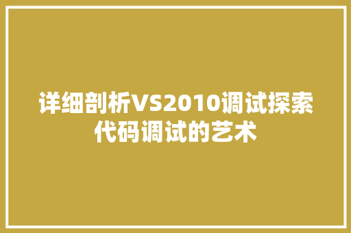 详细剖析VS2010调试探索代码调试的艺术