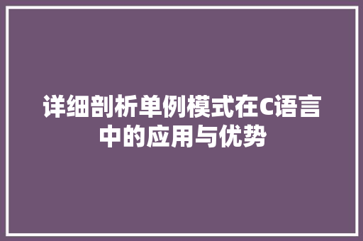 详细剖析单例模式在C语言中的应用与优势