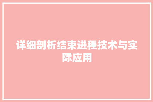 详细剖析结束进程技术与实际应用 小程序开发