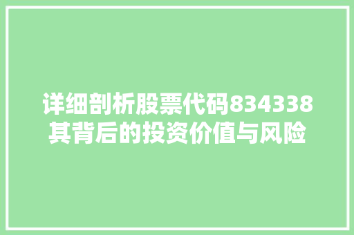 详细剖析股票代码834338其背后的投资价值与风险
