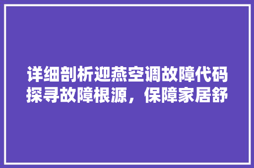 详细剖析迎燕空调故障代码探寻故障根源，保障家居舒适生活