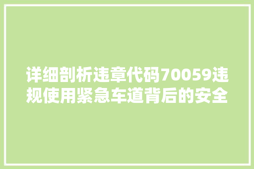 详细剖析违章代码70059违规使用紧急车道背后的安全隐患与治理步骤 网站开发
