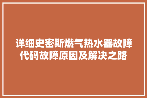 详细史密斯燃气热水器故障代码故障原因及解决之路