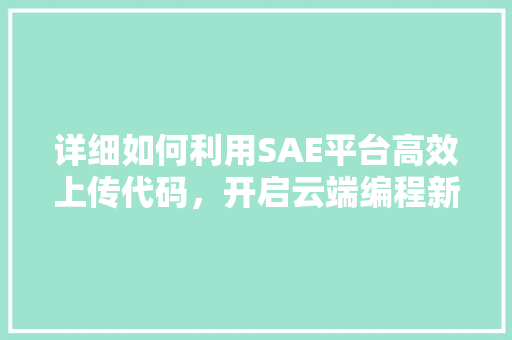 详细如何利用SAE平台高效上传代码，开启云端编程新时代