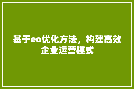 基于eo优化方法，构建高效企业运营模式 基于eo优化方法，构建高效企业运营模式 百度算法
