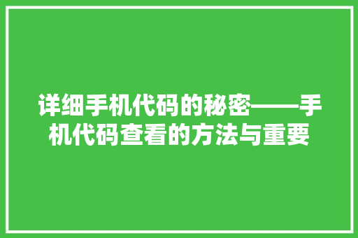 详细手机代码的秘密——手机代码查看的方法与重要