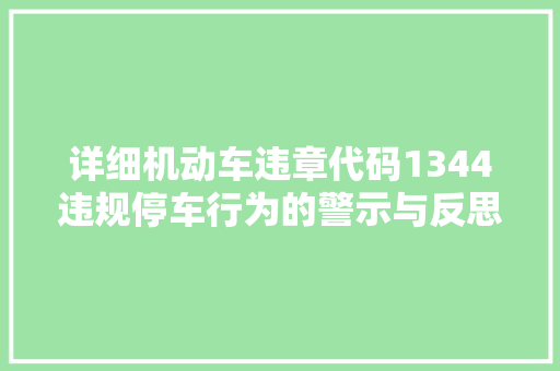 详细机动车违章代码1344违规停车行为的警示与反思