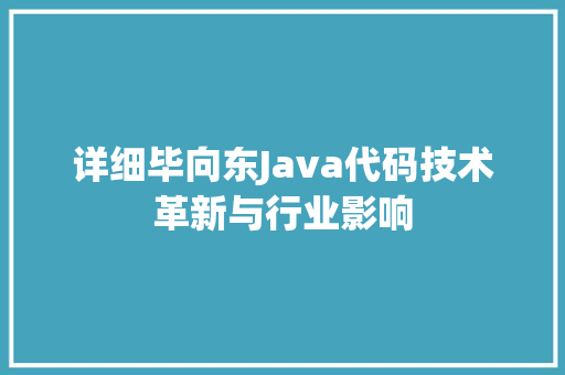 详细毕向东Java代码技术革新与行业影响