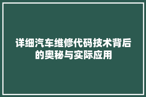 详细汽车维修代码技术背后的奥秘与实际应用 网站优化