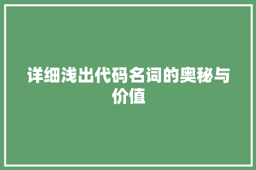 详细浅出代码名词的奥秘与价值 头条优化