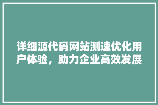 详细源代码网站测速优化用户体验，助力企业高效发展