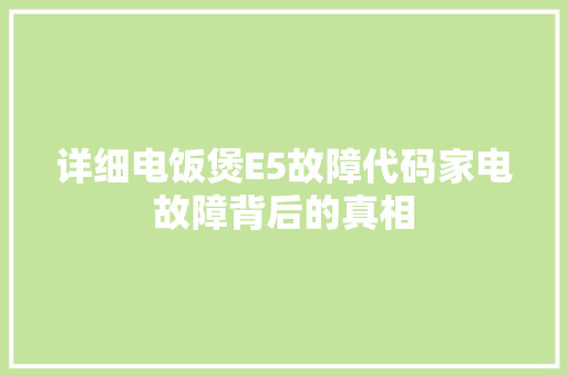 详细电饭煲E5故障代码家电故障背后的真相 AI技术学习