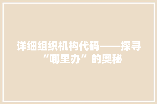 详细组织机构代码——探寻“哪里办”的奥秘