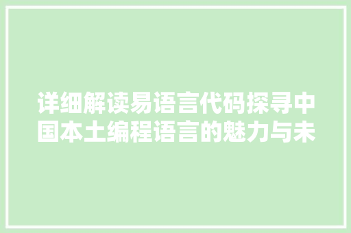 详细解读易语言代码探寻中国本土编程语言的魅力与未来