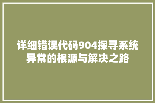 详细错误代码904探寻系统异常的根源与解决之路