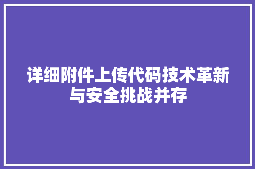 详细附件上传代码技术革新与安全挑战并存