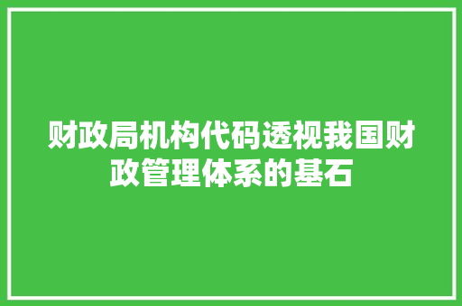 财政局机构代码透视我国财政管理体系的基石