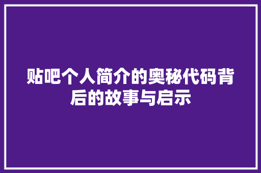 贴吧个人简介的奥秘代码背后的故事与启示 头条优化