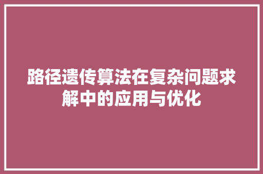 路径遗传算法在复杂问题求解中的应用与优化
