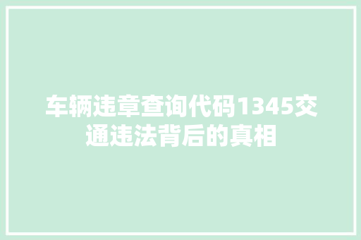 车辆违章查询代码1345交通违法背后的真相