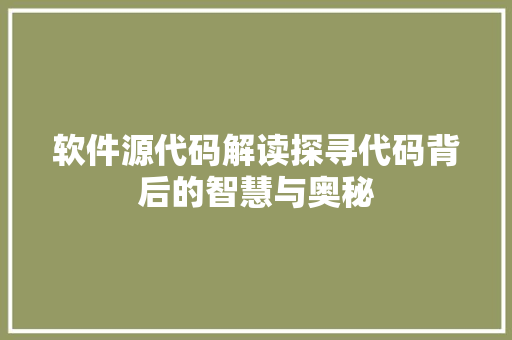 软件源代码解读探寻代码背后的智慧与奥秘
