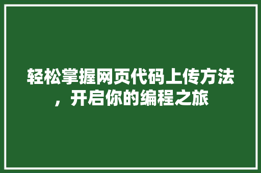轻松掌握网页代码上传方法，开启你的编程之旅