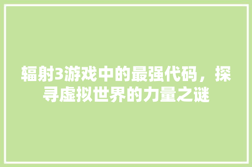 辐射3游戏中的最强代码，探寻虚拟世界的力量之谜