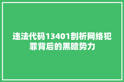 违法代码13401剖析网络犯罪背后的黑暗势力