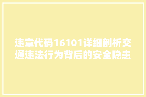 违章代码16101详细剖析交通违法行为背后的安全隐患
