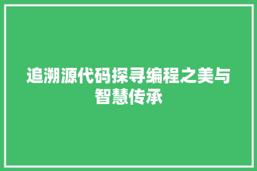 追溯源代码探寻编程之美与智慧传承
