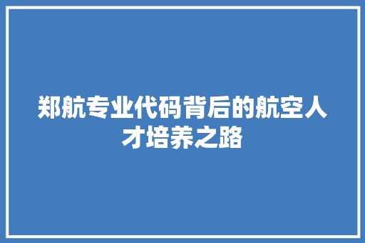 郑航专业代码背后的航空人才培养之路