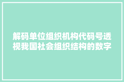 解码单位组织机构代码号透视我国社会组织结构的数字钥匙