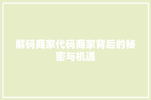 解码商家代码商家背后的秘密与机遇 网站开发