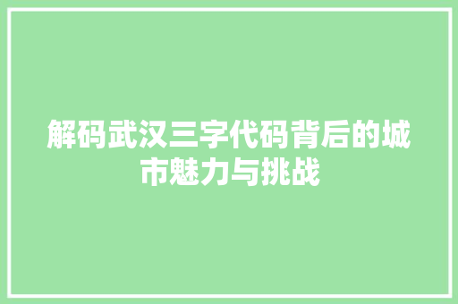 解码武汉三字代码背后的城市魅力与挑战