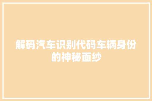 解码汽车识别代码车辆身份的神秘面纱