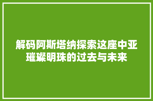 解码阿斯塔纳探索这座中亚璀璨明珠的过去与未来 网站优化