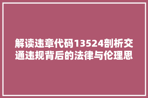解读违章代码13524剖析交通违规背后的法律与伦理思考