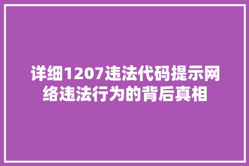 详细1207违法代码提示网络违法行为的背后真相