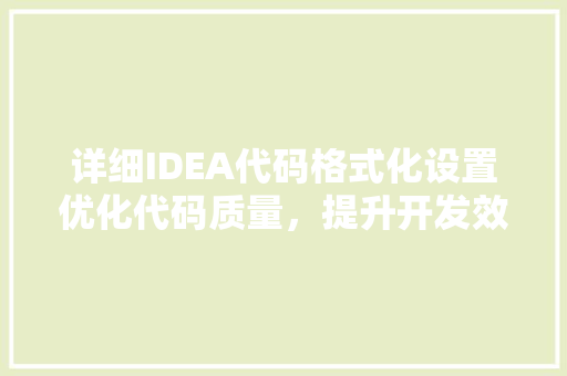 详细IDEA代码格式化设置优化代码质量，提升开发效率 百度算法
