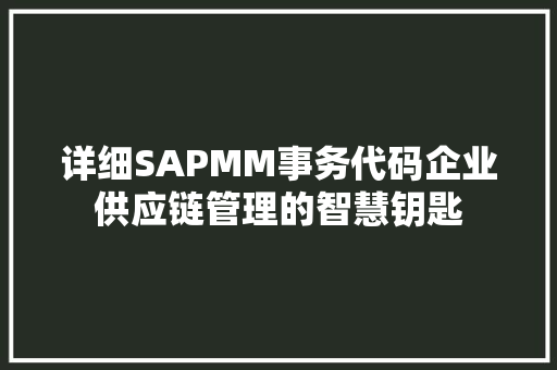 详细SAPMM事务代码企业供应链管理的智慧钥匙