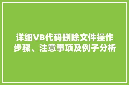 详细VB代码删除文件操作步骤、注意事项及例子分析 360搜优化
