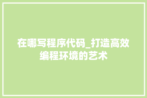 在哪写程序代码_打造高效编程环境的艺术
