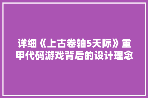 详细《上古卷轴5天际》重甲代码游戏背后的设计理念与优化步骤