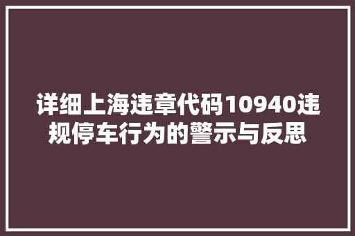 详细上海违章代码10940违规停车行为的警示与反思