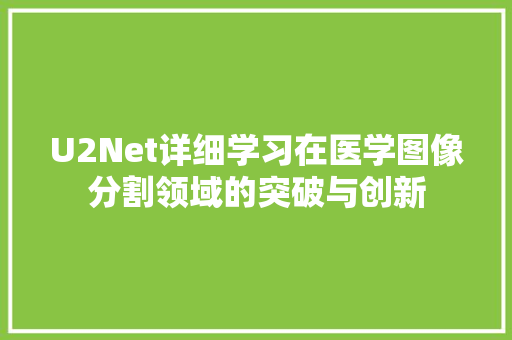 U2Net详细学习在医学图像分割领域的突破与创新