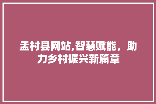 孟村县网站,智慧赋能，助力乡村振兴新篇章