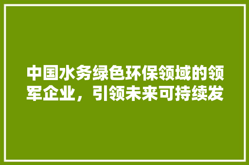 中国水务绿色环保领域的领军企业，引领未来可持续发展