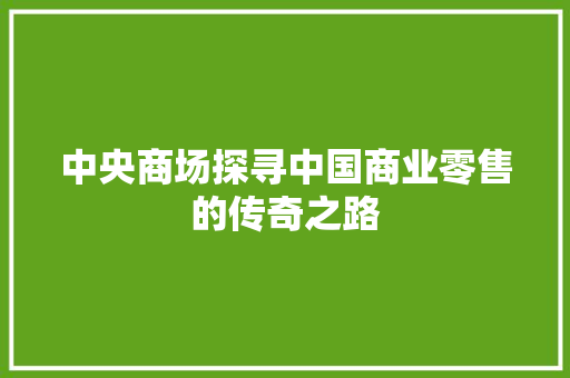 中央商场探寻中国商业零售的传奇之路 360搜优化
