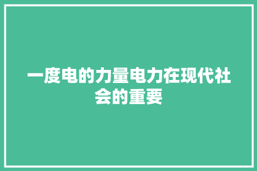 一度电的力量电力在现代社会的重要